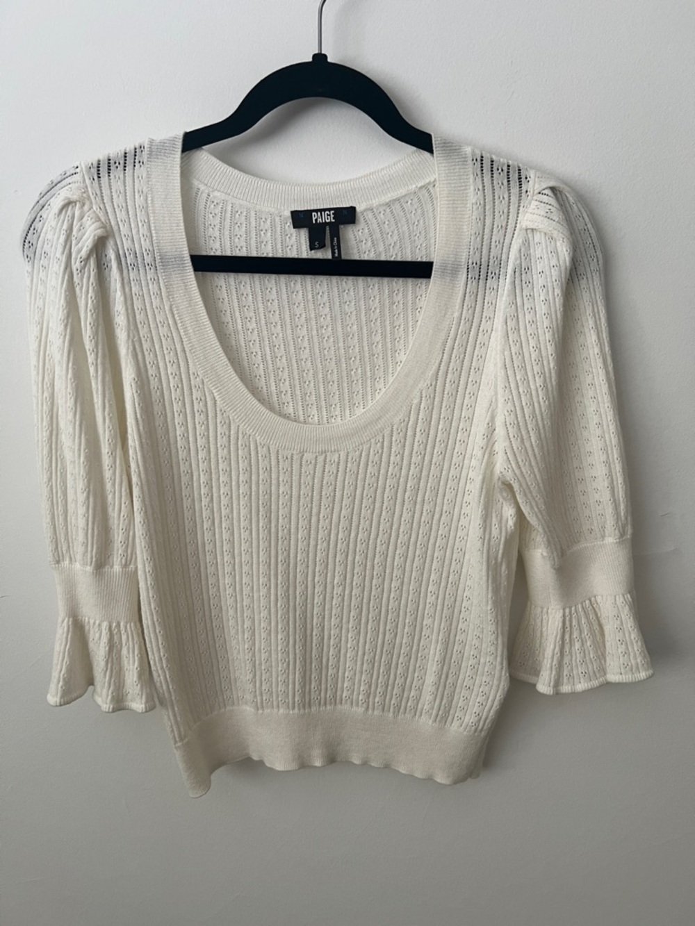 PAIGE Ivory Eyelet Knit Scoop Neck Top